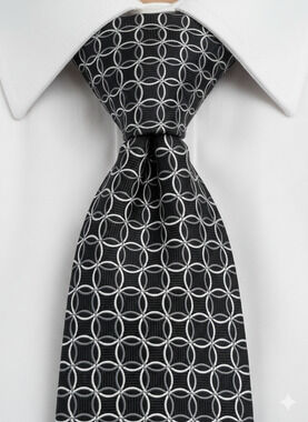 XMI black white silver circles geometric silk tie - 59.5"